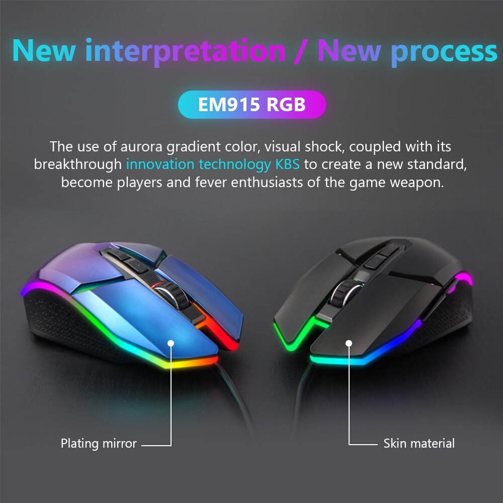 DAREU EM915 RGB Gaming Mouse PMW3336 10800 DPI 50 Million life 7 Button Mice with KBS buttons omni-directional trigger For Gamer