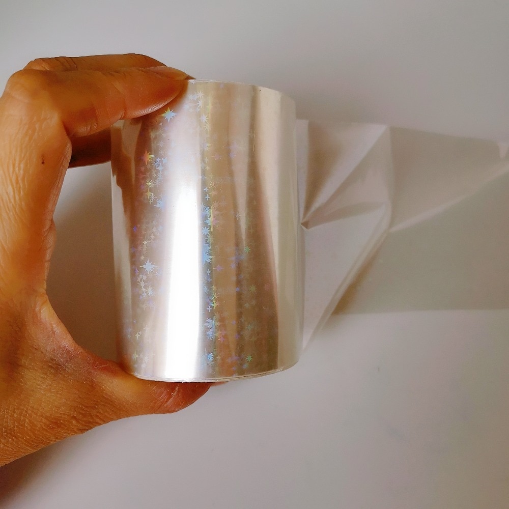 Holografische Folie Vijf Sterren Transparante Stempelen Op Papier Of Plastic 8Cm X 120M/Lot Diy Pakket doos