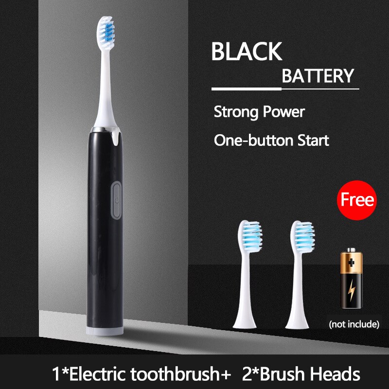 Genopladelig sonisk elektrisk tandbørste med udskiftning af tandbørstehoveder 5 tilstande vandtæt ultralydsbørste voksen: Sort batteri