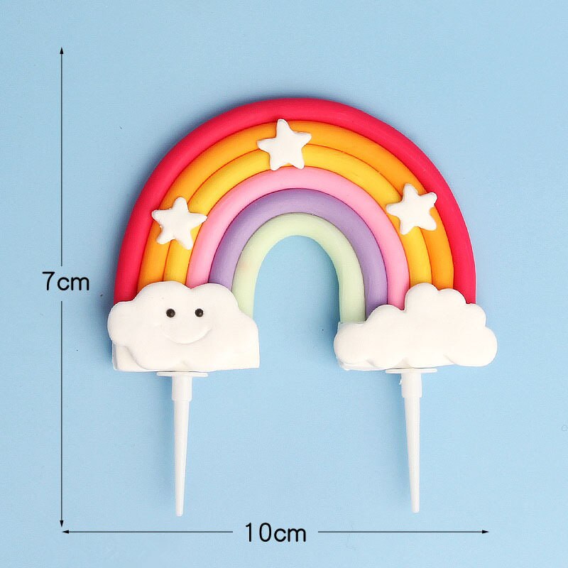 1pc Large Polymer clay Rainbow Cloud Cake Topper Birthday Party Wedding Cake Decorations Baby Shower Party Bake Flags