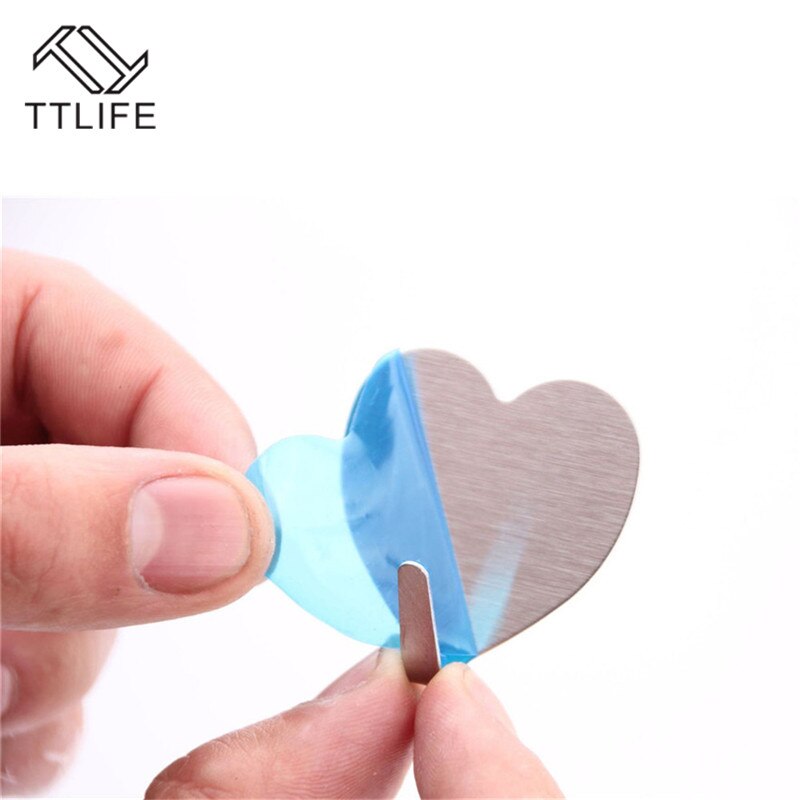 Ttlife 10 stuks hartvormige roestvrijstalen klevende haken, spijkervrije naadloze deurhaak, schattige badkamerdecoratie-accessoires
