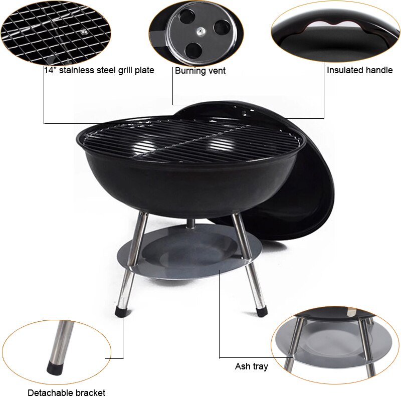 Koreaanse 14 inch Mini Grill Barbecue Draagbare Houtskool Kachel Voor Tafelblad Camping Houtskool Rokerij Vouwen Branders Met Plaat