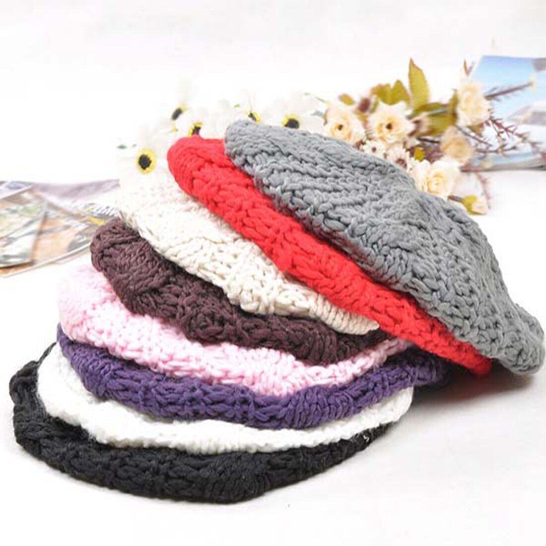 Beret Braided Hats Baggy Beanie Crochet Warm Winter Hat Ski Cap Wool Knitted Caps Women Lady Hats