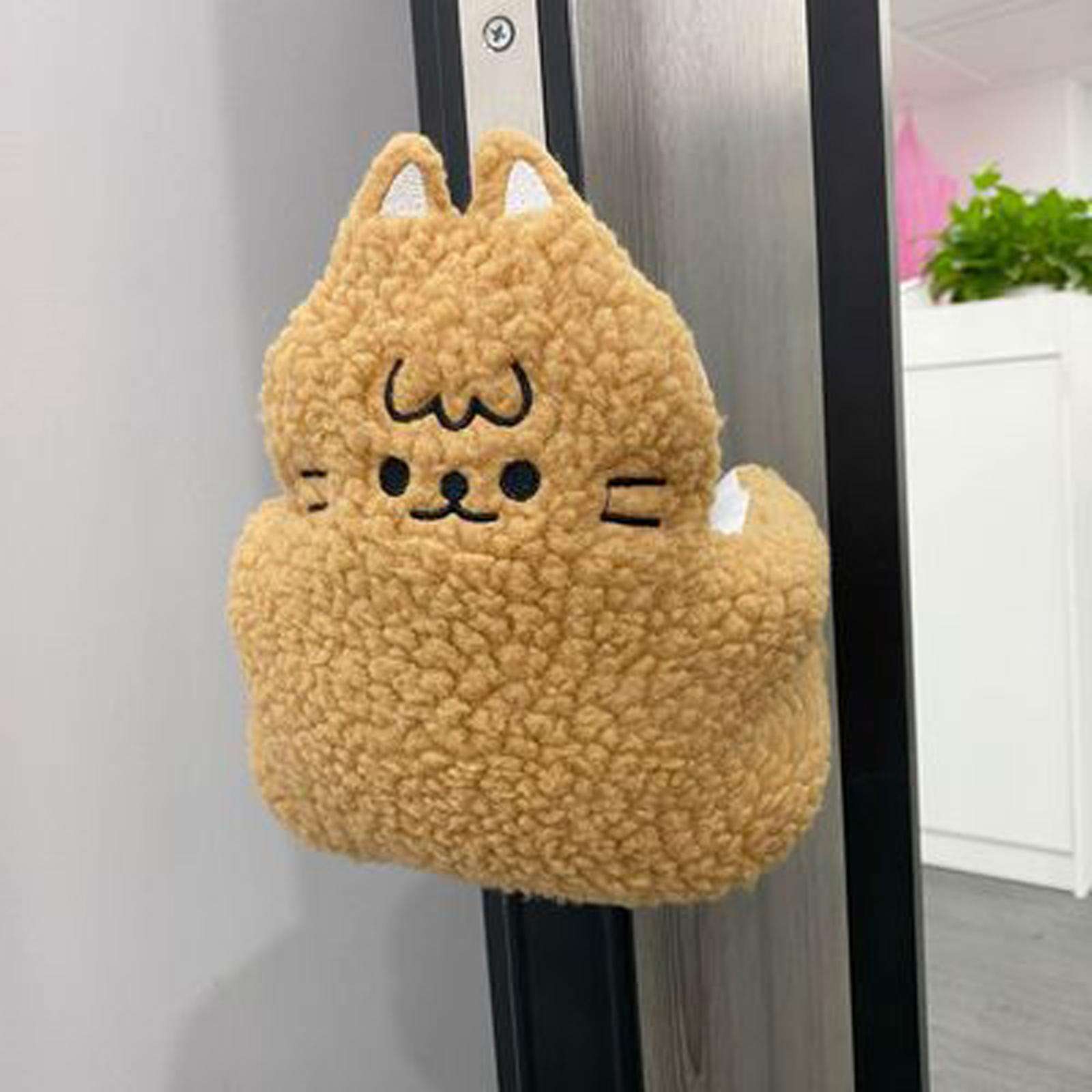 1pc Animal Door Stop Door Mounted Baby Pinch-proof Door Clip Lamb Wool Baby Doll: Brown Cat