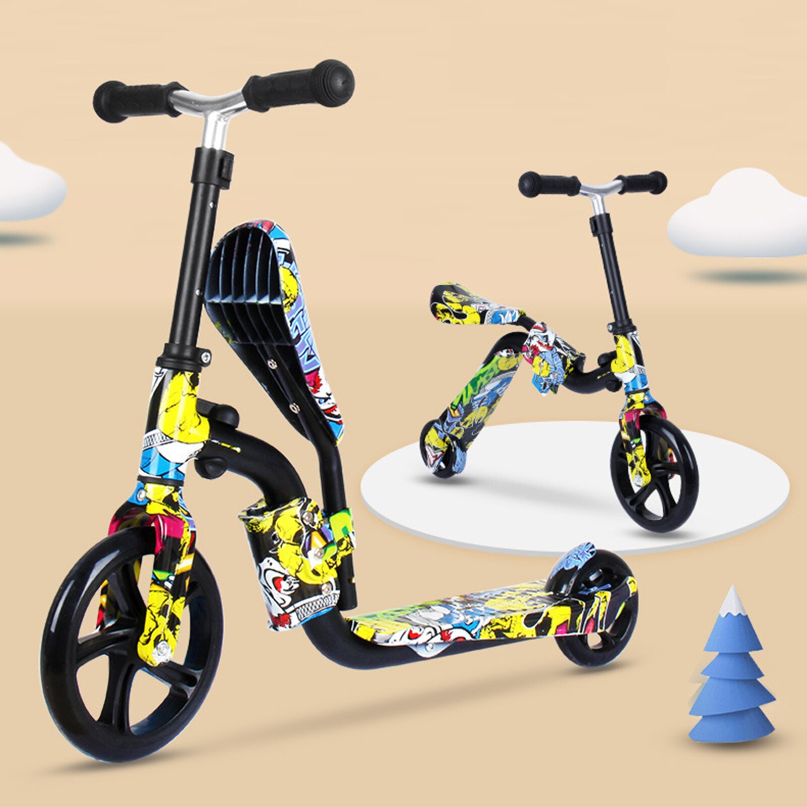 2 In 1 Scooter Balance Bike for Kids Folding Scooter Kick Scooter for Toddlers 3-12 Year Lightweight Scooter