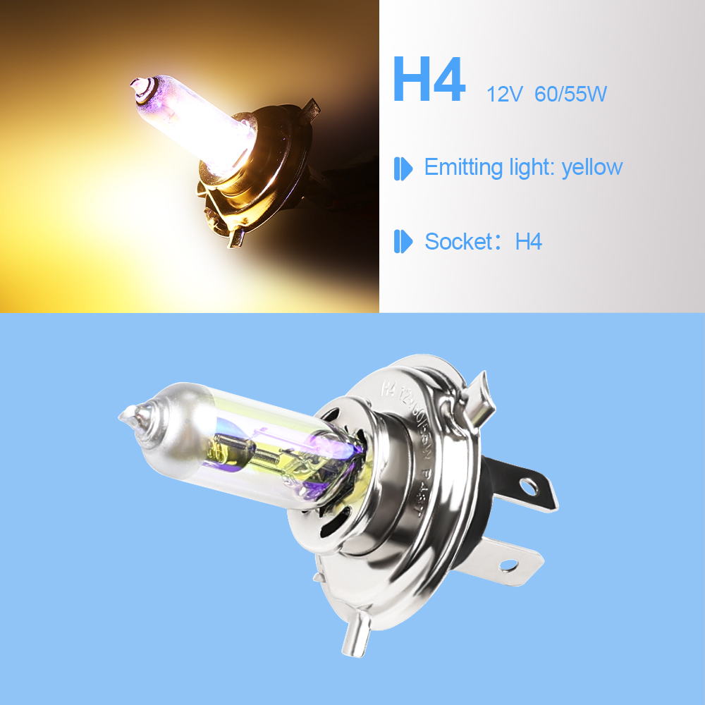 Bombilla halógena para faros delanteros de coche, luz antiniebla, color amarillo, 2 piezas, H1, H3, H4, H8, H11, 9006, 12V, 55W