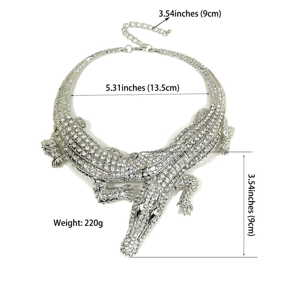 Manilai grandes crocodilos colares incrustação completa strass feminino statement jóias liga torques gargantilha bib colar maxi