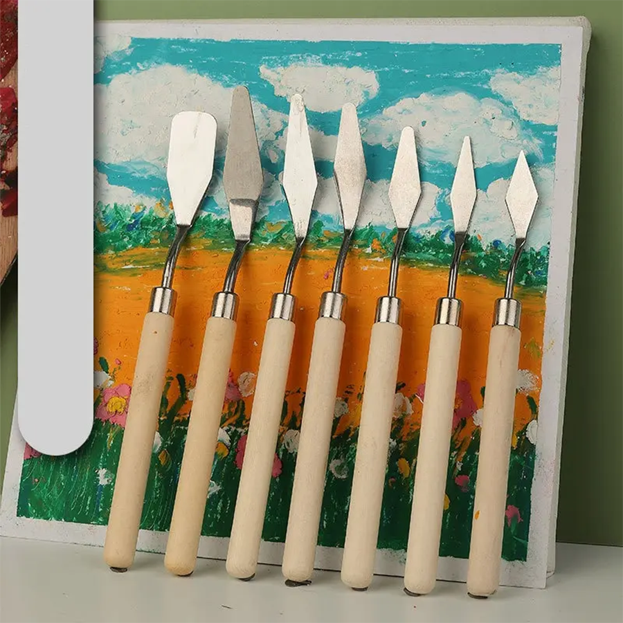 7 stuks roestvrij staal olieverfschilderij messen set kunstenaar ambachten spatel paletmes mengmes schraper kunstgereedschap