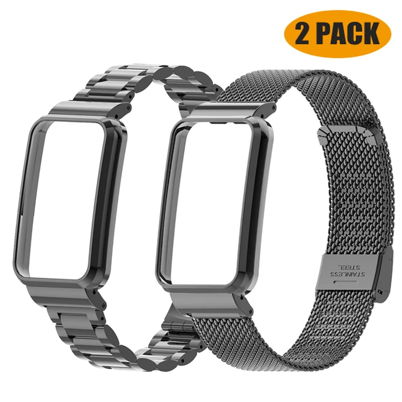 Correa de acero inoxidable para Xiaomi Mi Band 7 Pro, pulsera para reloj inteligente, Protector de caja de Metal, cubierta de pulsera para Mi Band 7 Pro: Rosa verde