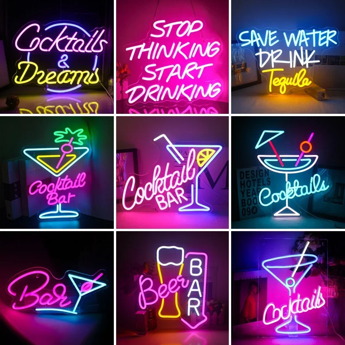 Cocktailbar neonskilt ledet neonlys til fest pub nattklubb hjemmedekorasjon ølbar kunst vegglampe lysende skilt