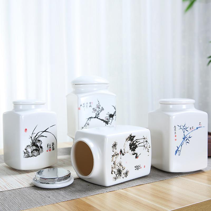 Orkidé bambus print te æske arrangør tør frugt opbevaring krukker kaffe sukker beholder dåser keramisk te krukke beholder 10*14.8cm