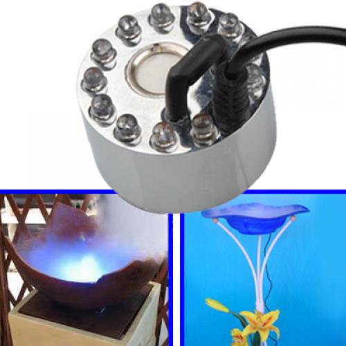 Mist Maker 12 LED Mister Fogger Water Fountain Pond Fog Machine, Mini Size for Halloween and Other Holidays Decor