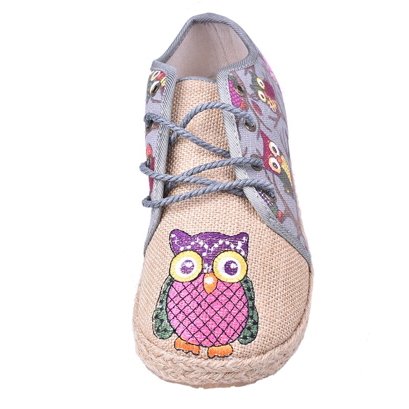 Cootelili oxford platta skor dam loafers lin slip on rund tå uggla tryck andas feminino röd grå blå stl 35-40