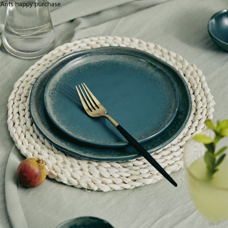 Green Irregular Dinner Plate Oval Fish Plate Dishes Steak Plate Home Restaurant Decorative Tableware Dishes and Plates Sets