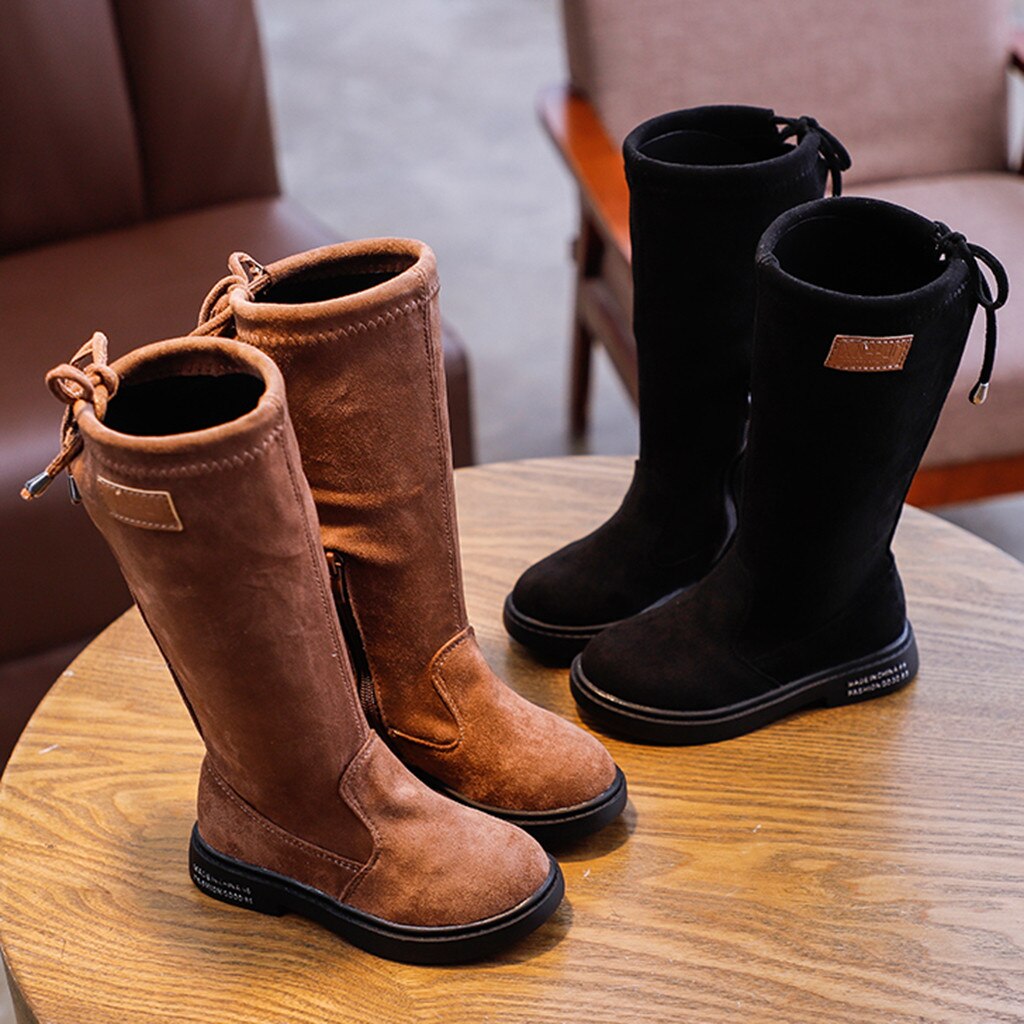 Kleinkind Baby Mädchen Solide Herde Stiefel Kleinkind Mädchen Mit Gürtel Lange draussen Schuhe Winter stiefel für mädchen freundlicher lässig stiefel