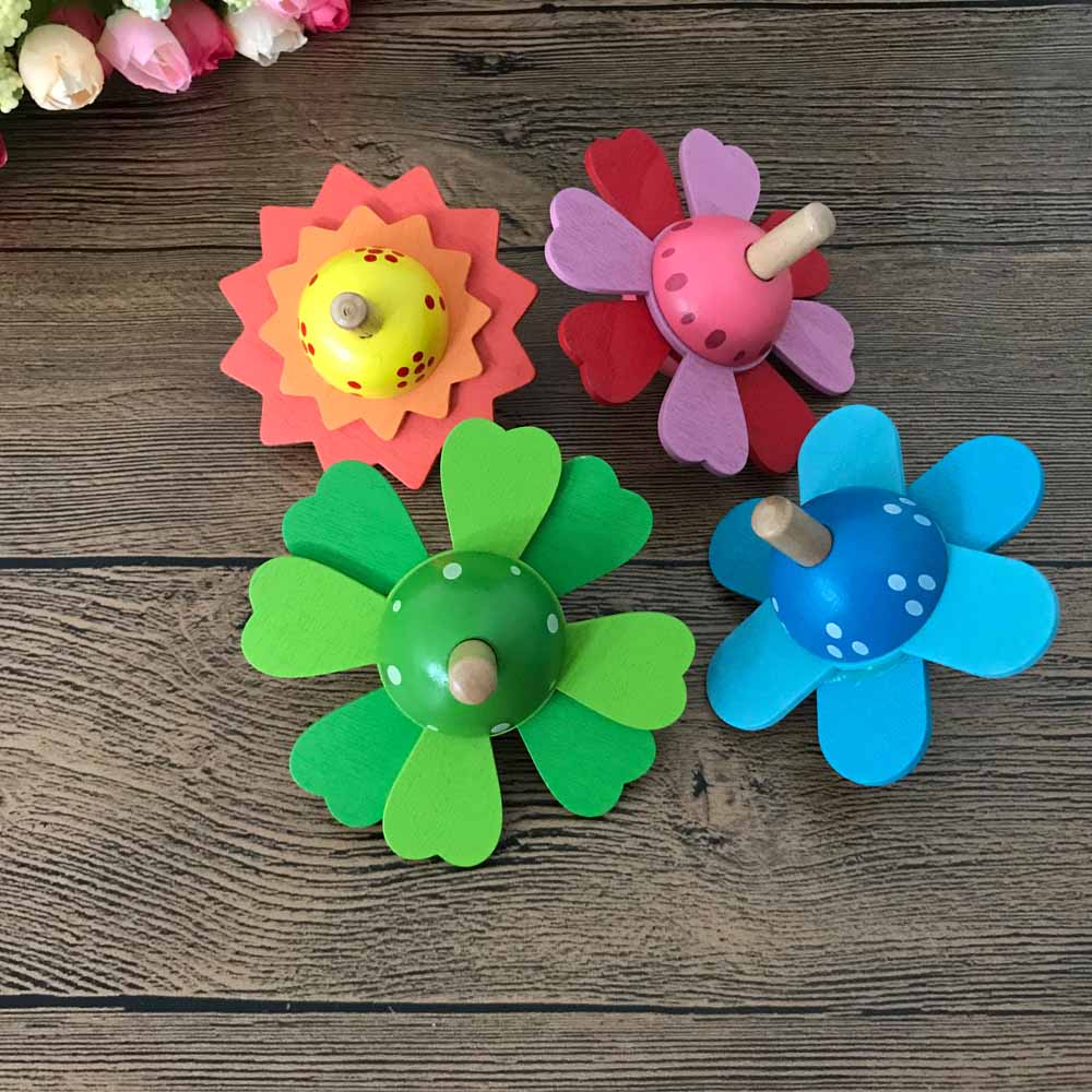 Brabd en mooie houten bloemvormige tol, klassiek speelgoed voor kinderen, vroeg educatief speelgoed, tol
