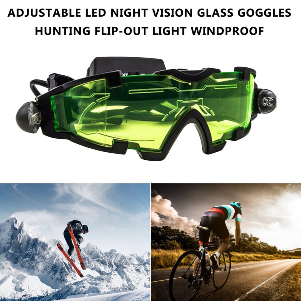 Einstellbare LED Nachtsicht Glas Brille Motorrad Motorrad Rennen Jagd Gläser Brillen Mit kippen-aus-Licht Winddicht