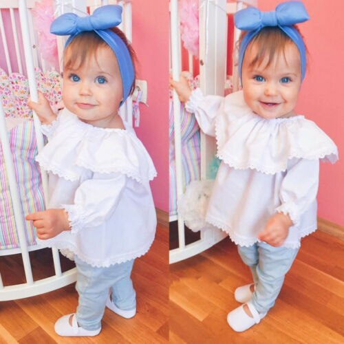 Newborn Infant Baby Girls Long Sleeve Tops Solid Clothes Lace Off Shoulder Suit For All Saeson Size 6-24M