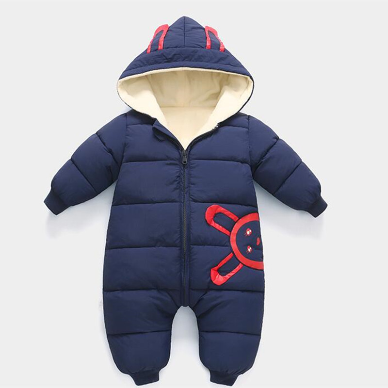 Winter Baby Jongens Meisjes Jas Kleding Pasgeboren Sneeuw Wear Overalls Warm Velet Hooded Down Parka Kleding Peuter Snowsuit Jumpsuit: dark blue / 18m