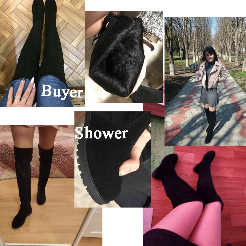 BORRUICE-Botas por encima de la rodilla para mujer, zapatos largos hasta el muslo elásticos, calzado cuadrado, zapatos de tacón plano, otoño e invierno,