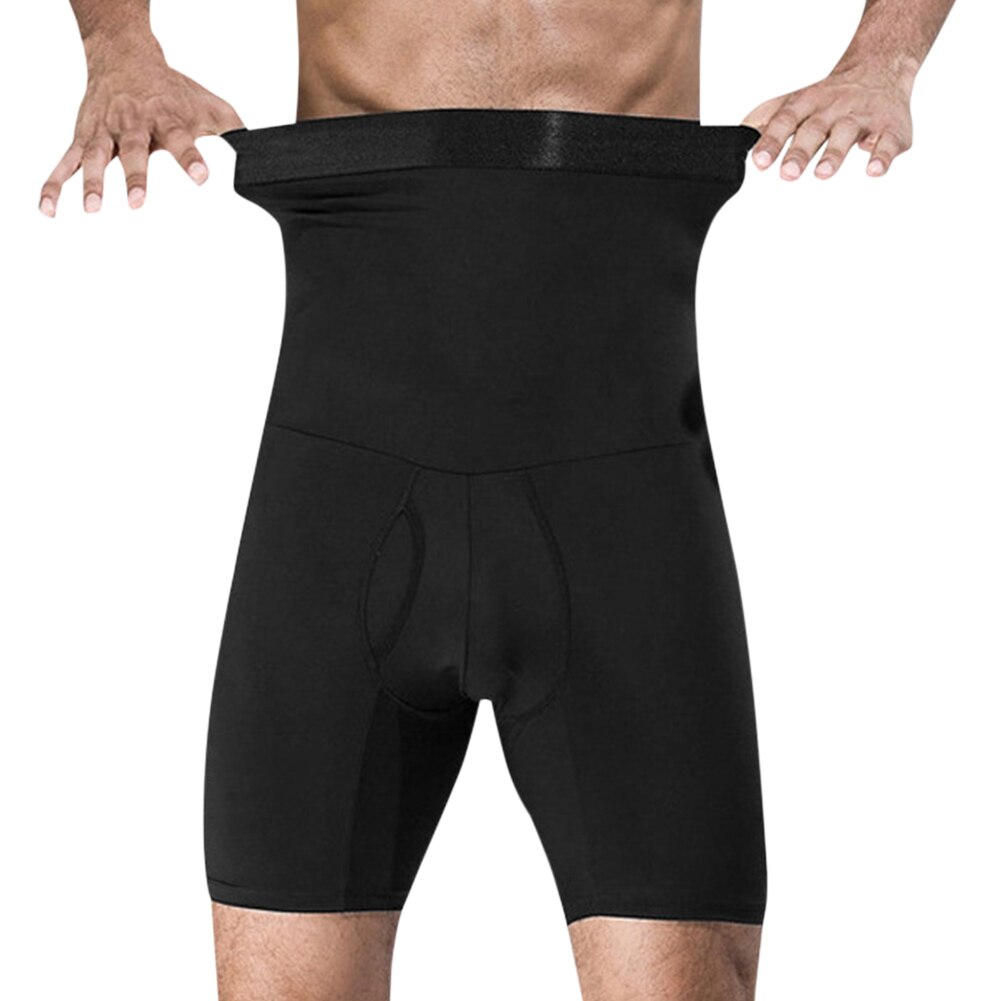 Solide træningsshorts mænd høj talje kropsformende bukser åndbar sport shapewear stram hurtigtørrende undertøj