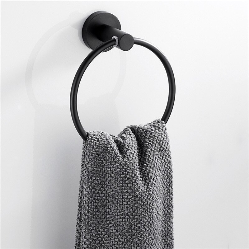 Toallero redondo de acero inoxidable mate negro a prueba de herrumbre para baño colgador de toallas montado en la pared