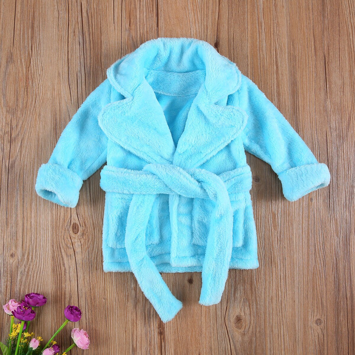 Focusnorm 1-6Y Herfst Winter Kids Meisjes Badjas Nachtkleding Effen Fur Lange Mouwen Turn Down Kraag Pocket Gewaden 3 Kleuren