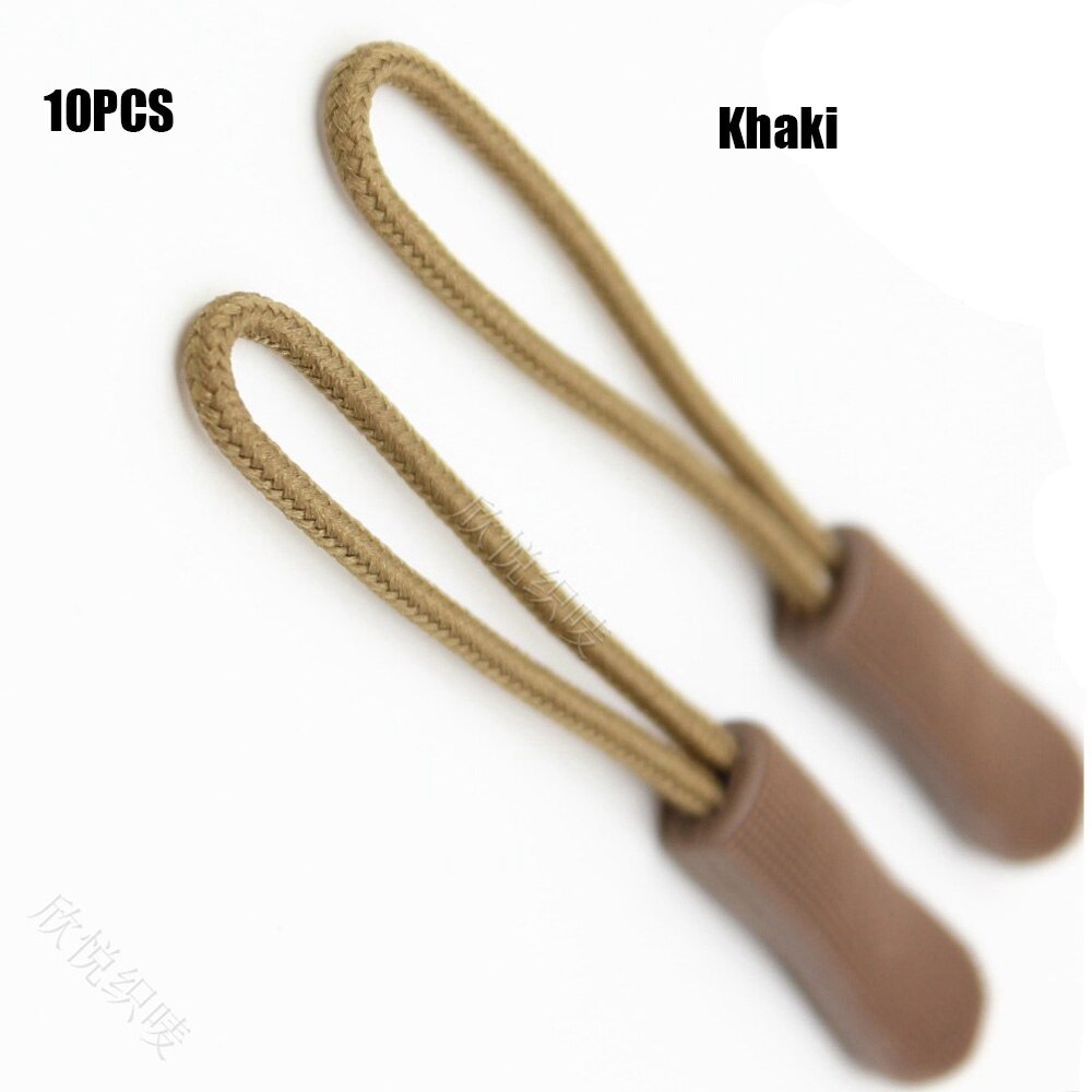 10PCS Zipper Pull Puller End Fit Rope Tag Fixer Zip Cord Tab Replacement Clip Broken Buckle Travel Bag for Sewing Clothes: Khaki