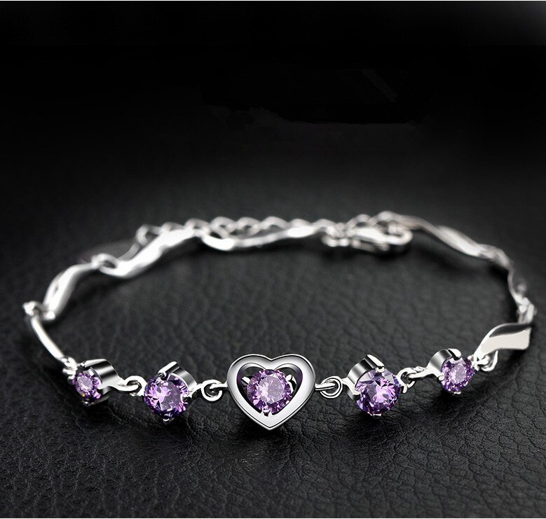 Pulsera de corazón para de San Valentín, de cumpleaños de Año para novia: Morado