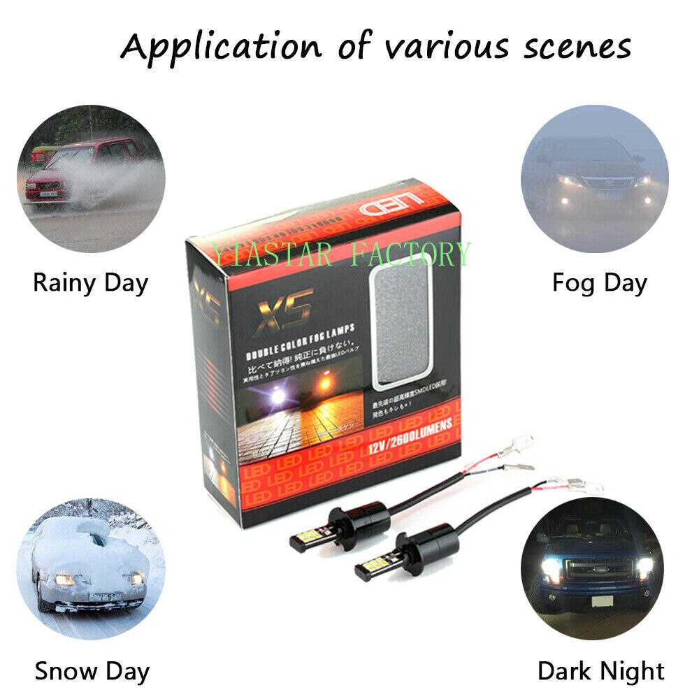 2x H3 LED 6000K Kolben Birne Weiß Gelb Nebel Fahr Licht DRL Lampe Dual Farbe 12V