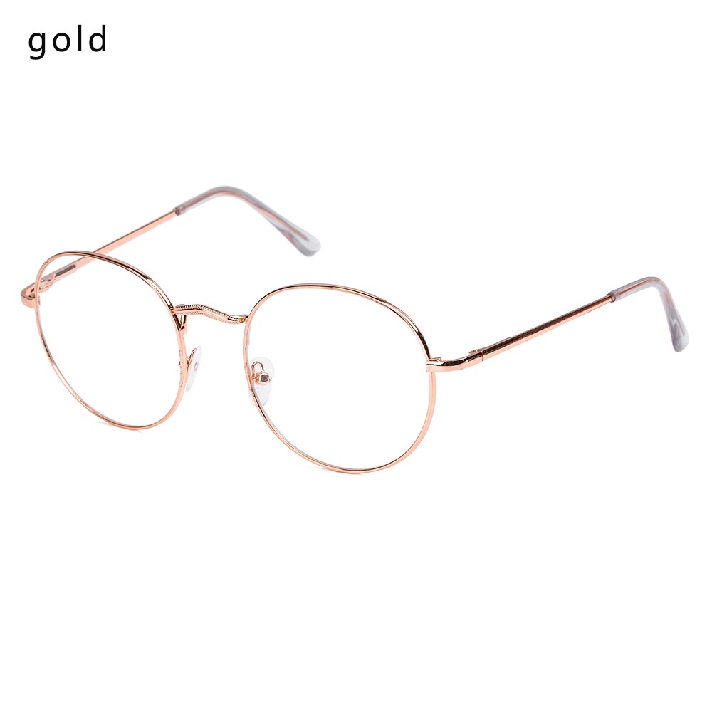 1Pc unisex Jahrgang Lesebrille Runde Metall Klare Linse Gläser SchöNe Katze Ohr Übergroßen Flache Myopie Optische Brillen: runden-Gold