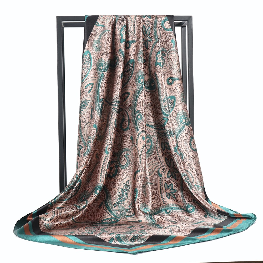Foulard en soie pour femmes, classique rétro, en Satin, Bandana, Cheveux doux, Hijab, 90x90cm: KX2-6