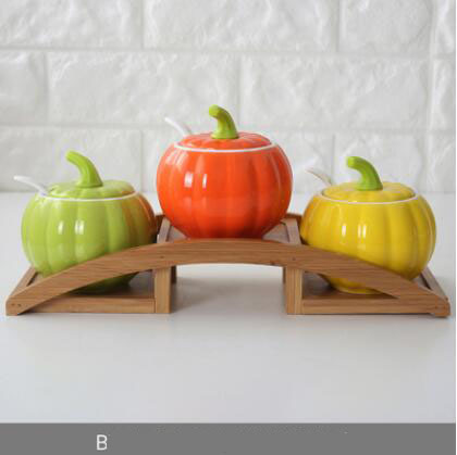 3 Stks/set Keramische Kruiden Pompoen Fles Met Lade Kruiden Pot Combinatie Keuken Accessoires Home Decor Servies 08146: C