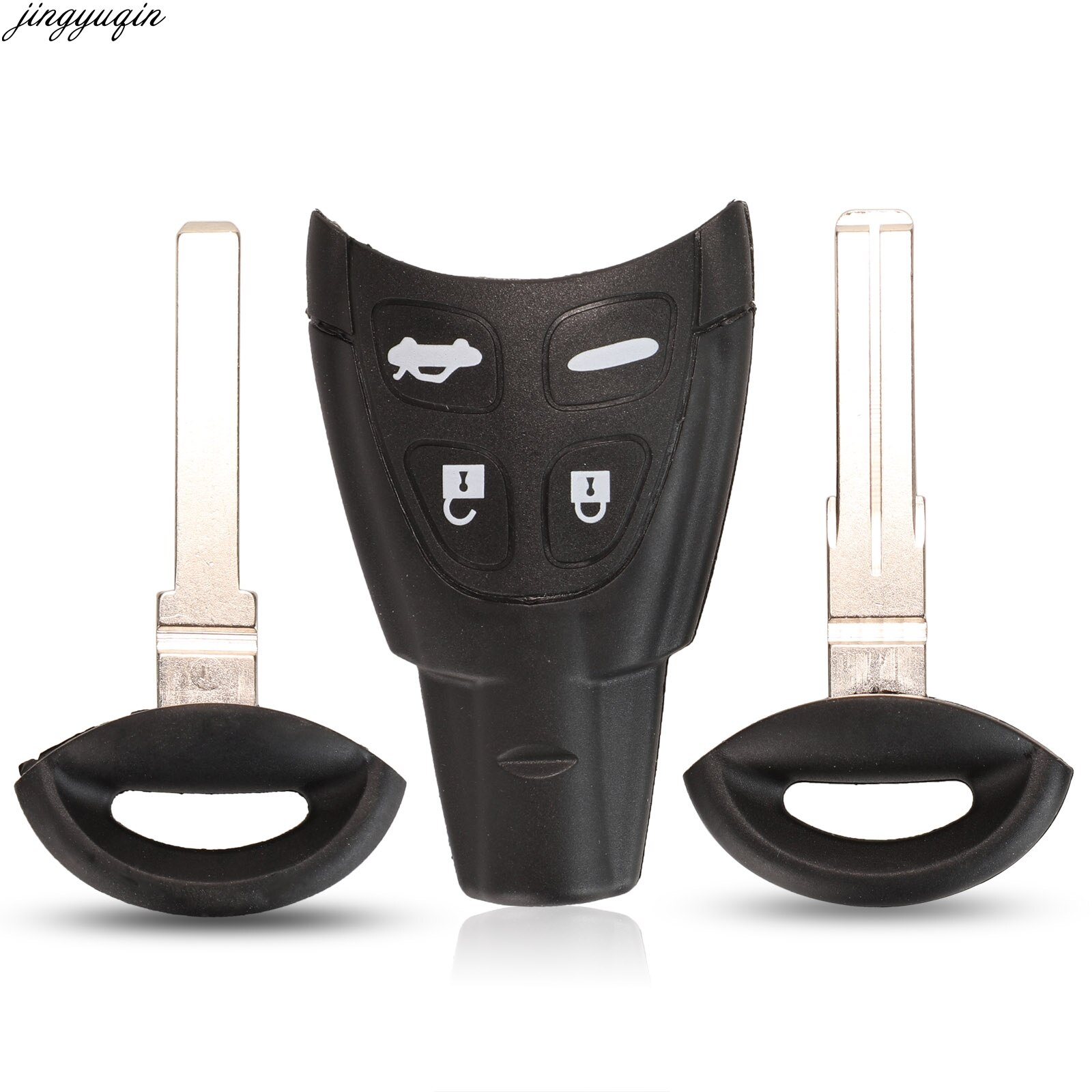 Jingyuqin Remote Car Key Case Shell For Saab 9-3 93 2003-2007 4 Button Uncut Blade Smart Card Keyless Fob Replacement