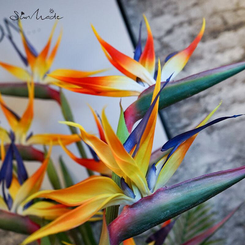 SunMade Luxury Large Bird of Paradise Artificial Flowers Living Room Decor Flower Arrangement DIY Wedding Flores Fall Decoration