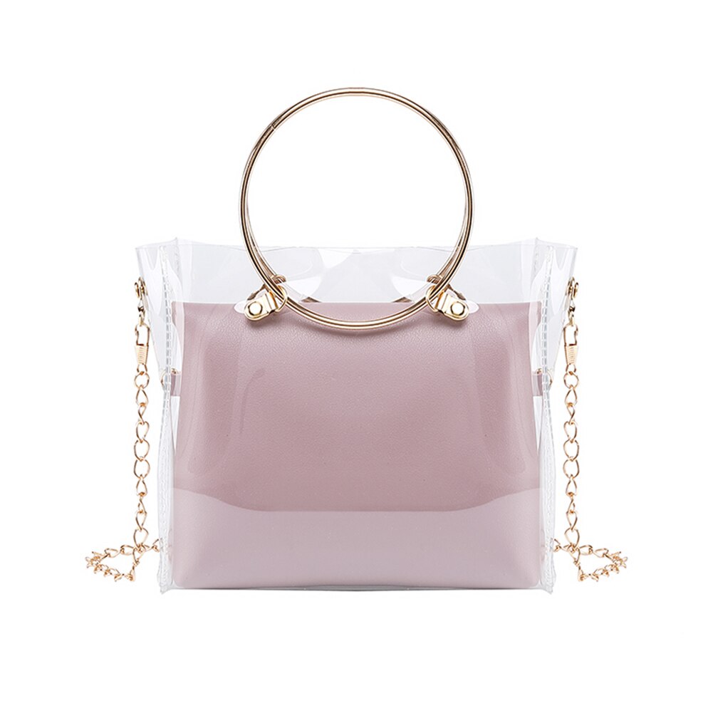 Women PVC Transparent Square Bag Clear Satchel Bag Crossbody Chain Small Jelly Ring Handle Handbags SER88: Purple 