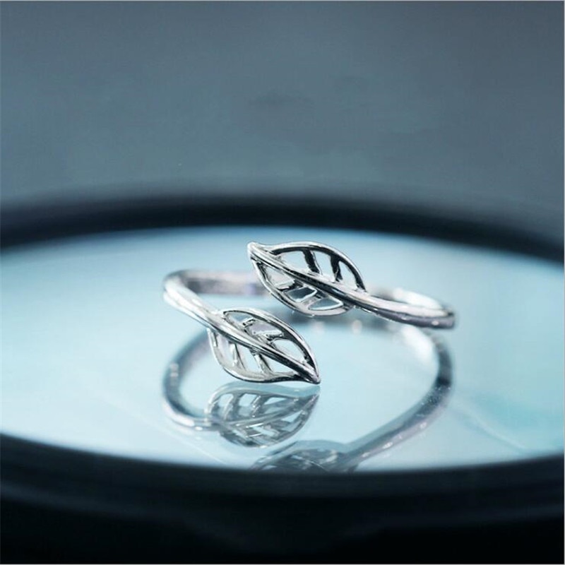 Simple Minimalist Hollow Leaf 925 Sterling Silver Jewelry Not Allergic Personality Sweet Maple Opening Rings SR454