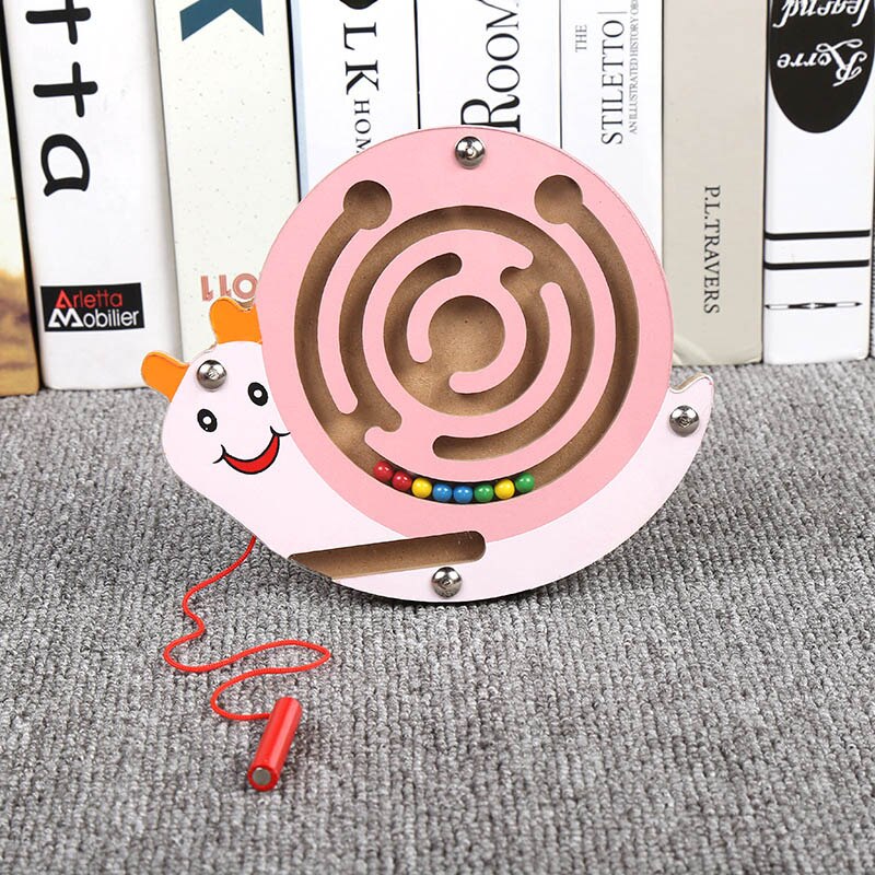 Children Magnetic Maze Toy Kids Wooden Puzzle Game Toy Kids Early Educational Brain Teaser Wooden Toy Intellectual Jigsaw Board: snails