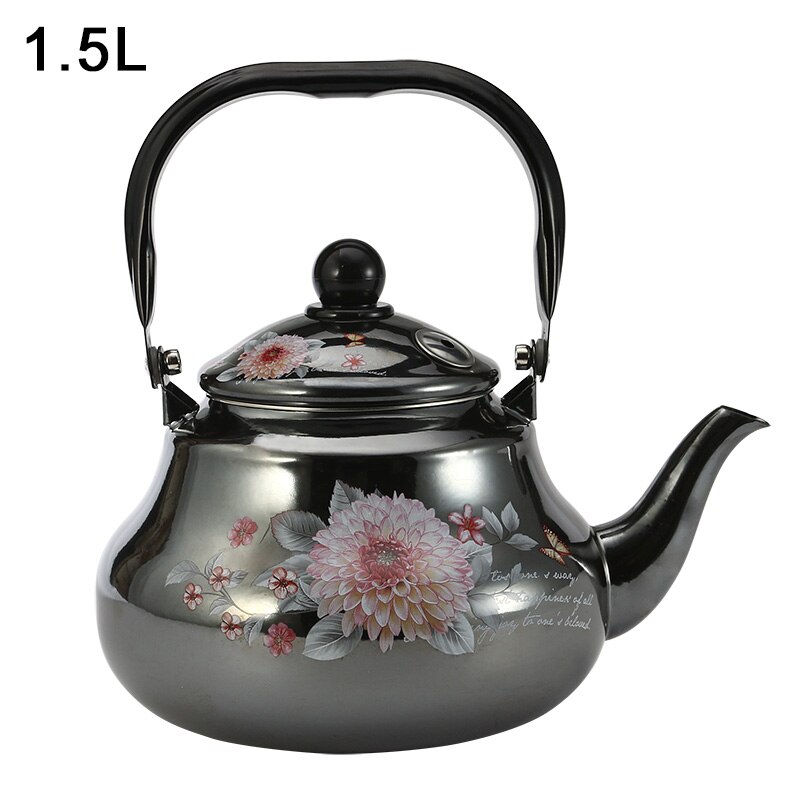 1.5L 2.0L 2.5L Zwarte Bloem Emaille Mok Koffie Pot Keuken Waterkoker voor Thuis: 1.5L