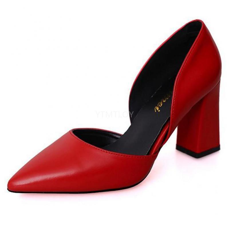 Décolleté da donna eleganti tacchi alti 2021 nuovo spesso con moda semplice lavoro punta a punta Zapatos De Mujer Plataforma: Red / 35