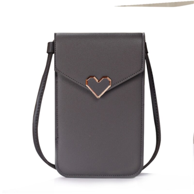 Cartera de bolsillo para exteriores para mujer, bolso cruzado decorativo con forma de corazón, pantalla táctil para teléfono móvil: dark grey 2