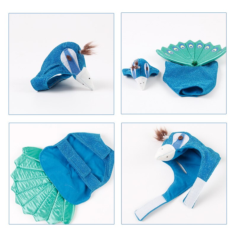 Pet Peacock Costume With Hat for Small Dogs Cats Blue