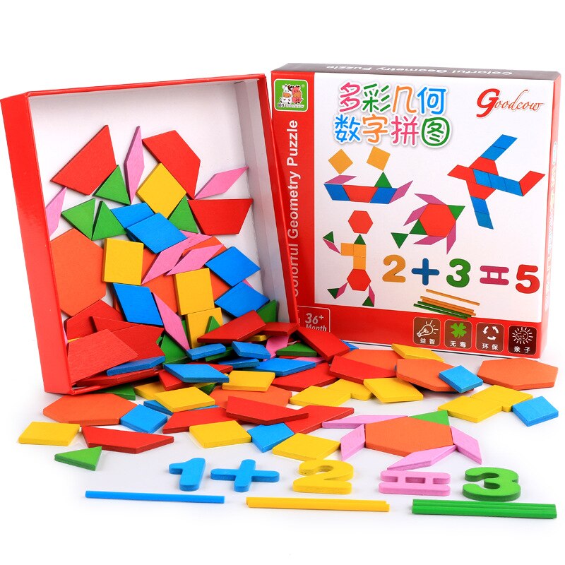 Geometric Shape Puzzle - Wood - 20x20x4cm - Color & Number Recognition - Educational Toy for Kids > 6 Years