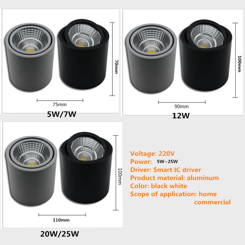 LED Surface Mounted Downlight COB Spotlight AC85-265V 7W 12W 20W Adjustable Angle Surface Mounted Light Indoor Led Downlight