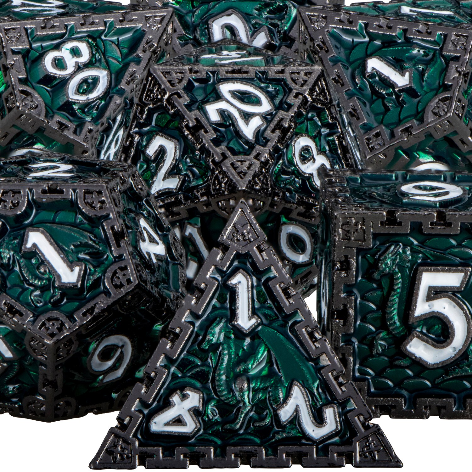 Metal Polyhedral DND Dice Set Dungeon and Dragon D&amp;D Dice for MTG Pathfinder RPG Roll Playing Game D20 D12 D10 D8 D6 D4: Cobalt Nickel Green