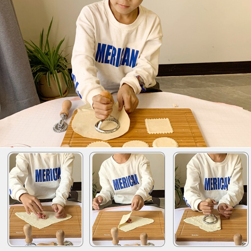 Ravioli Maker Cutter Stamp Set with Wooden Handle Zinc Alloy Biscuit Mould for Ravioli Pastal VJ