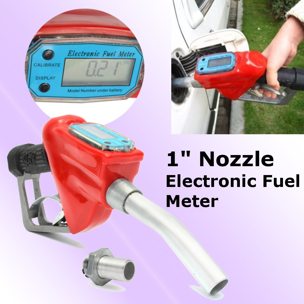 Fuel Gasoline Diesel Petrol Flow Meter Nozzle Refill Gun Dispenser 1"