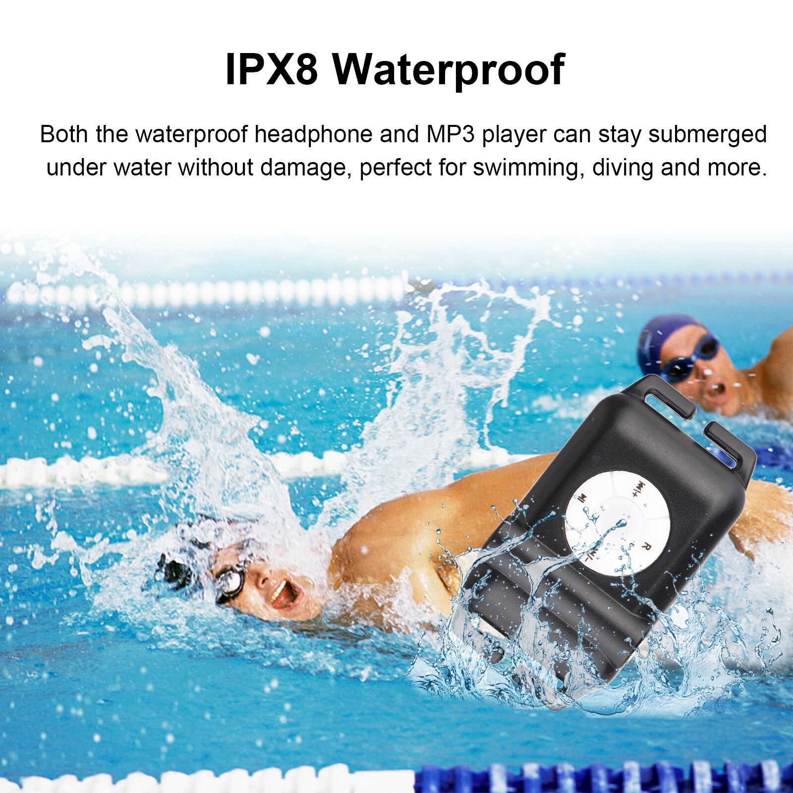 IPX8 Waterproof MP3 Player 8GB Music Player with Headphones for Swimming Running Diving Surfing