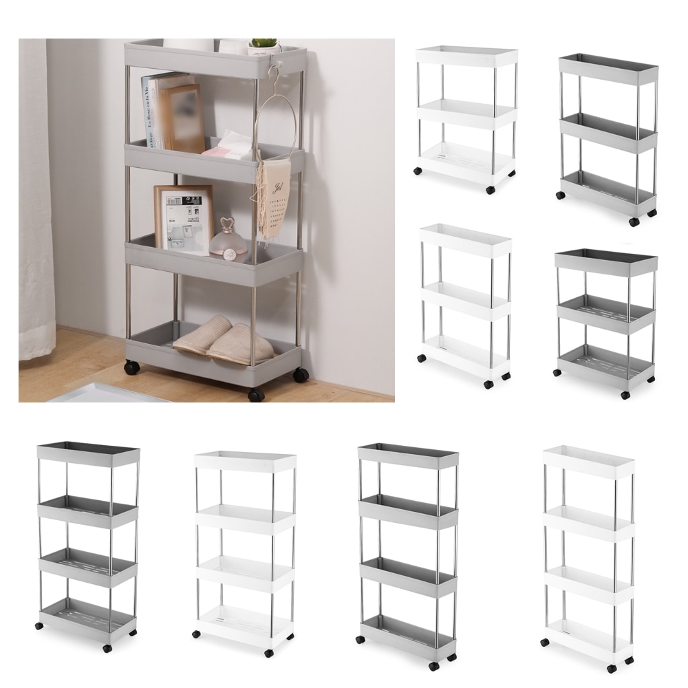 3/4 Tier Slim Storage Cart Mobile Shelving Unit Organizer Slide Out Storage Rolling Cart Rack for Kitchen Bathroom