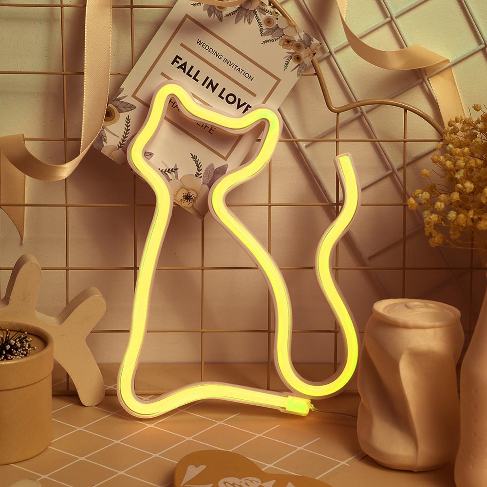 LED tonnerre chat néon signe nuit fête mariage Art décor lampes noël éclairage nuit lampe chambre nuit lampe: Cat